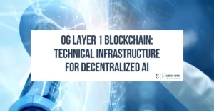 Robot and digital network background with headline about OG Layer 1 blockchain and decentralized AI